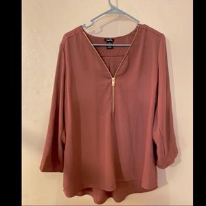 V-Neck Zips Plain Roll-Up Sleeve Long Sleeve